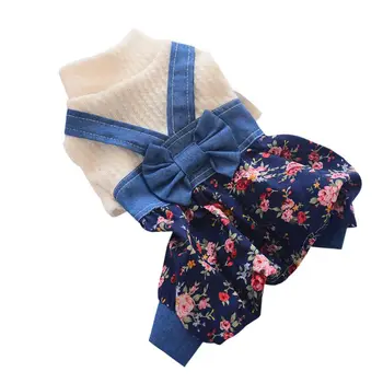 

Denim Pet Dog Clothes Bow Decor Puppy Jumpsuits Clothing For Small Dogs Chihuahua knitted Crops Lantern Shorts Coat Perro