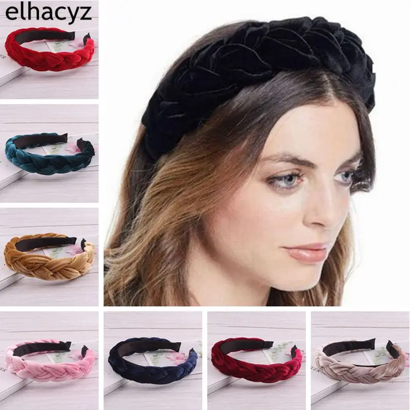 

Retail 2019 New Women Fashion Trendy Wide Braided Hairband Velvet Headbands Women Flannel Hair Hoop Womens Hair Accessories