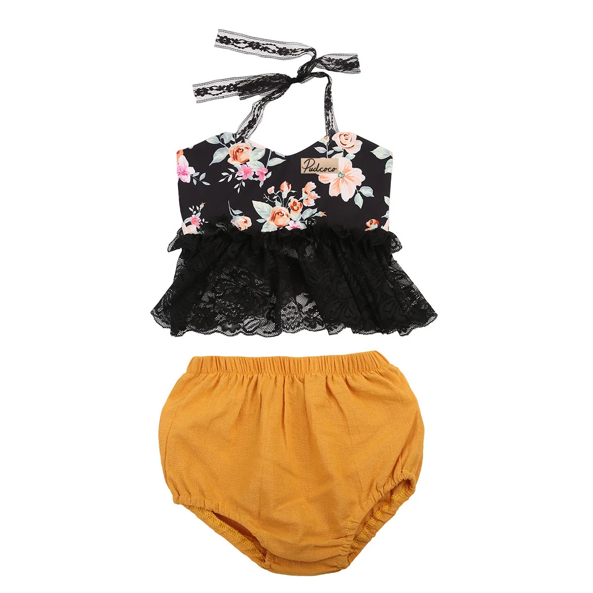 Комплект из 2 предметов Одежда для маленьких девочек летняя кружевная черная