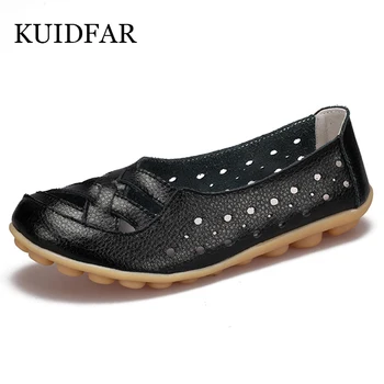 

KUIDFAR Women flats 2019 Genuine Leather Flats Soft slip on Mother Moccasins Loafers Oxford Driving Footwear women shoes