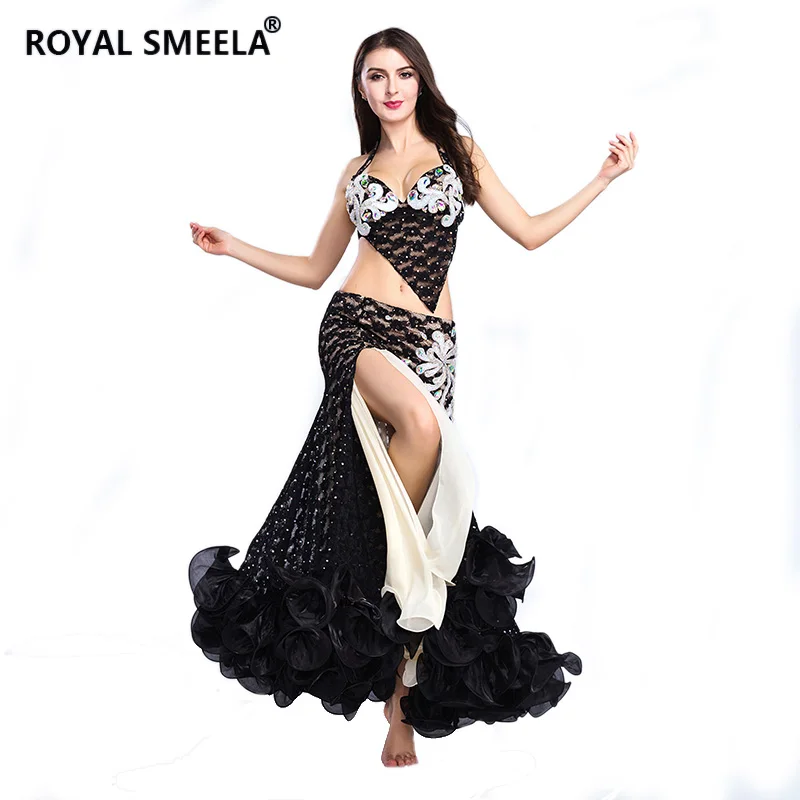 Профессиональный танец живота сценический костюм для танца живота бюстгальтер длинная юбка сексуальная одежда для танца живота Индийский танец арабский танец - Цвет: Black