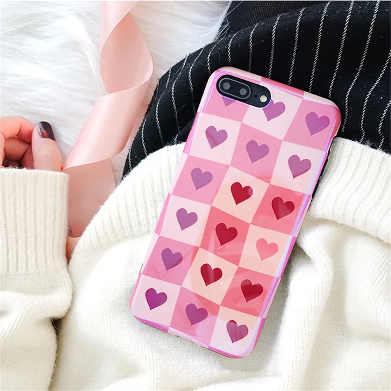 

IMD Love Heart Blue Light TPU Case For iPhone 6 6s 7 8 Plus Soft Silicon Cover For iPhone X XS XMAX XR Pink Protector For Female
