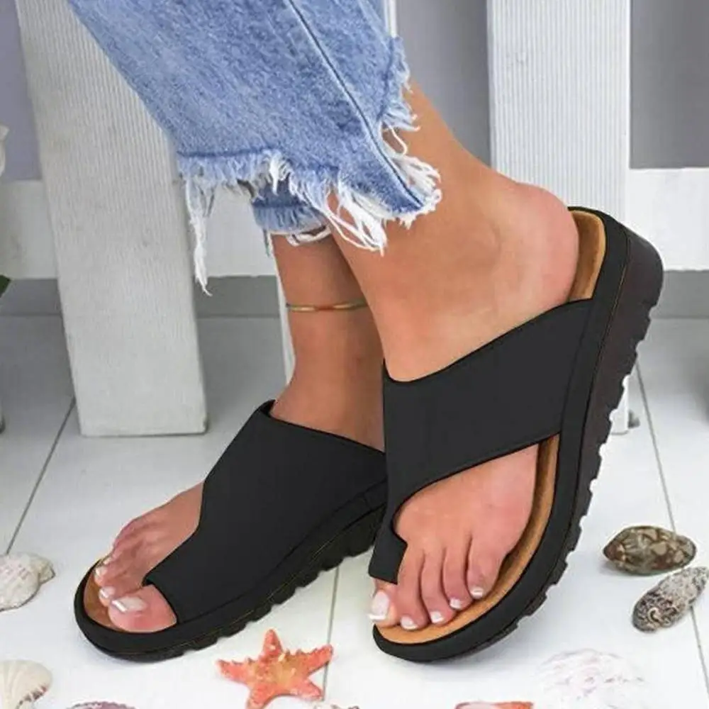 

Women PU Leather Shoes Comfy Platform Flat Sole Ladies Casual Soft Big Toe Foot Correction Sandal Orthopedic Bunion Corrector