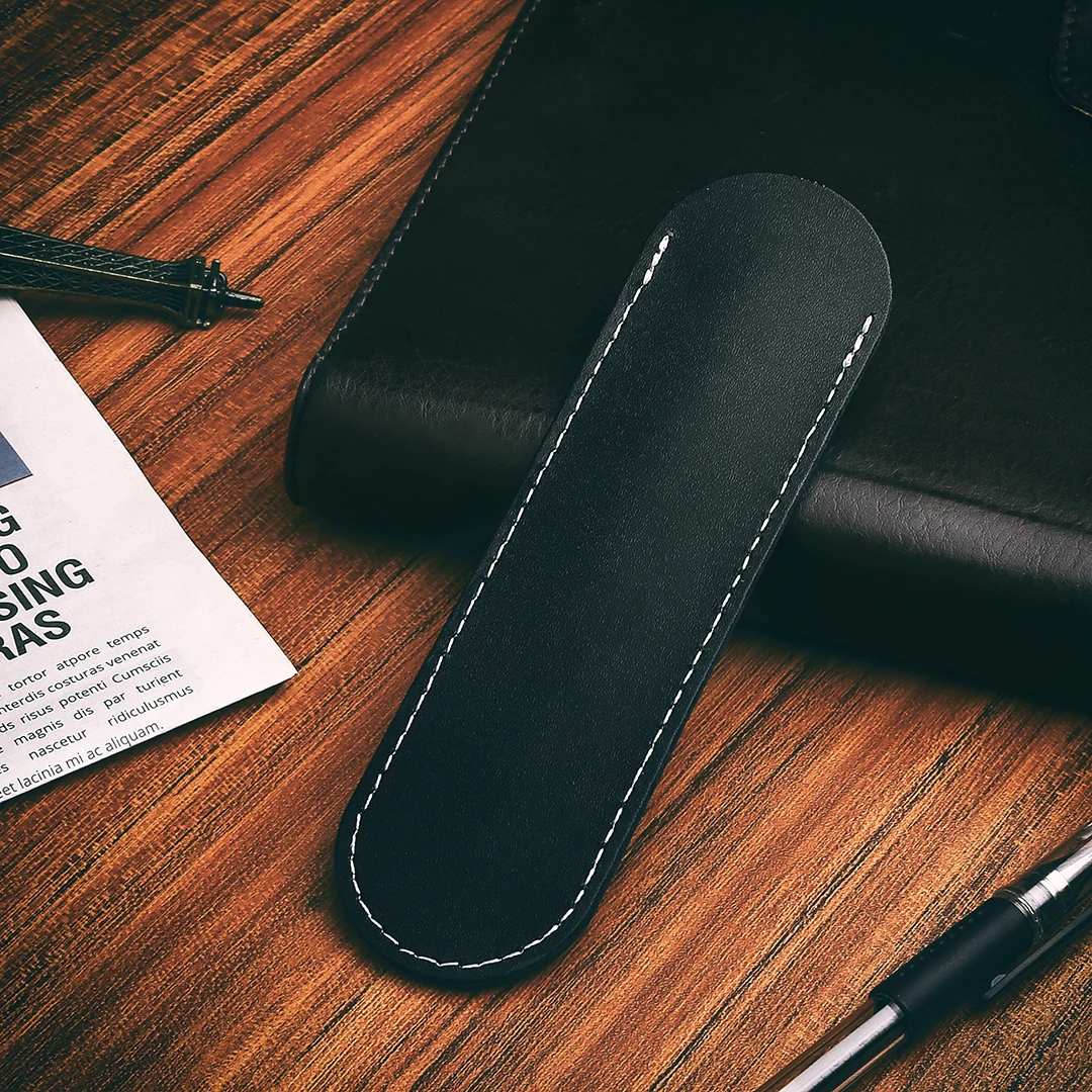 1pc Genuine Leather  Fountain Pencil Pouch Case Handmade Single Pen Bag Holder Storage Sleeve Pouch For School Office Supplies