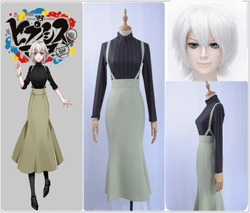 

Games Voice Actor Nemu Aohitsugi Cosplay Costume Custom Mermaid Dress Overalls Turtleneck Vertical Stripes Shirt Cosplay Wig
