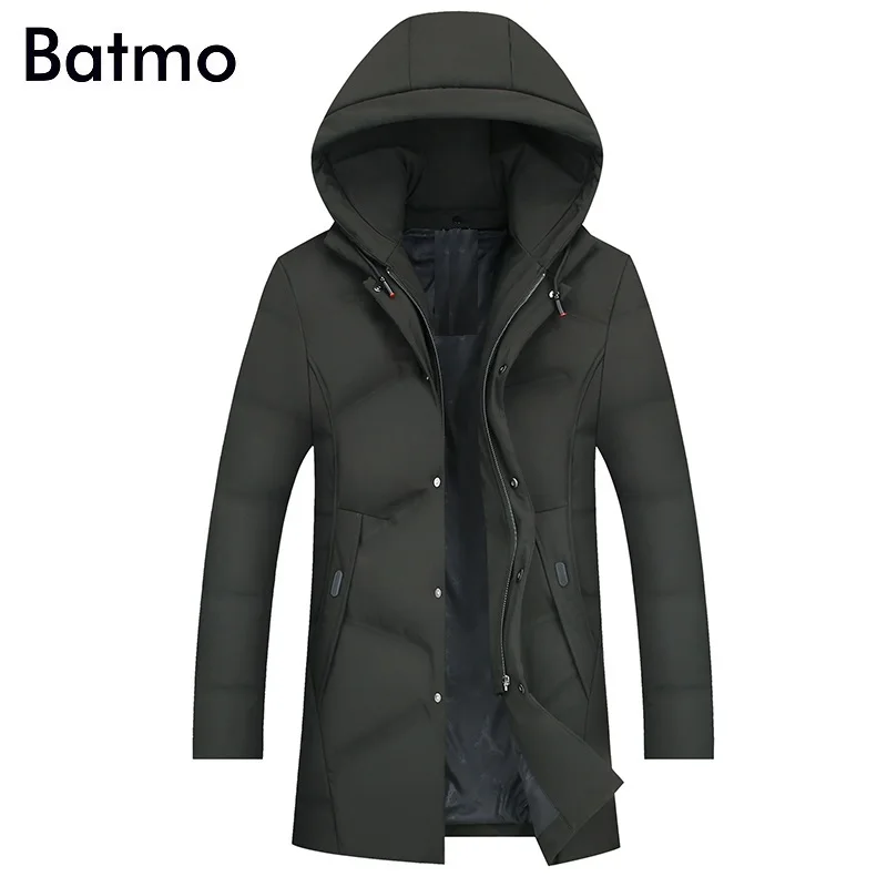 BATMO Новое поступление Зима Высокое качество теплый 80% белый утиный пух с капюшоном Длинные куртки мужские, зимние мужские пальто, плюс-Размер 8220 - Цвет: army green