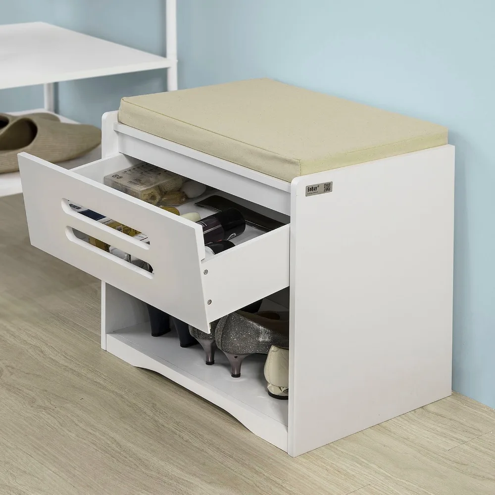 SoBuy FSR55-W ، المدخل رف الأحذية حذاء مقاعد البدلاء خزانة خذاء مع درج و وسادة مقعد SoBuy FSR55-W ، المدخل رف الأحذية حذاء مقاعد البدلاء خزانة خذاء مع درج و وسادة مقعد