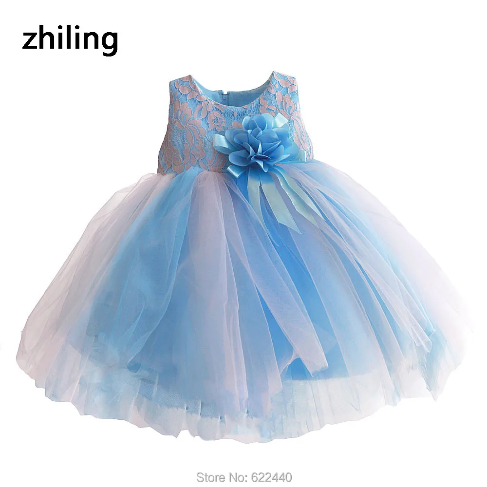 Lovely Lace Top Flower Girls Dresses Blue Toddler Pageant Little Girls