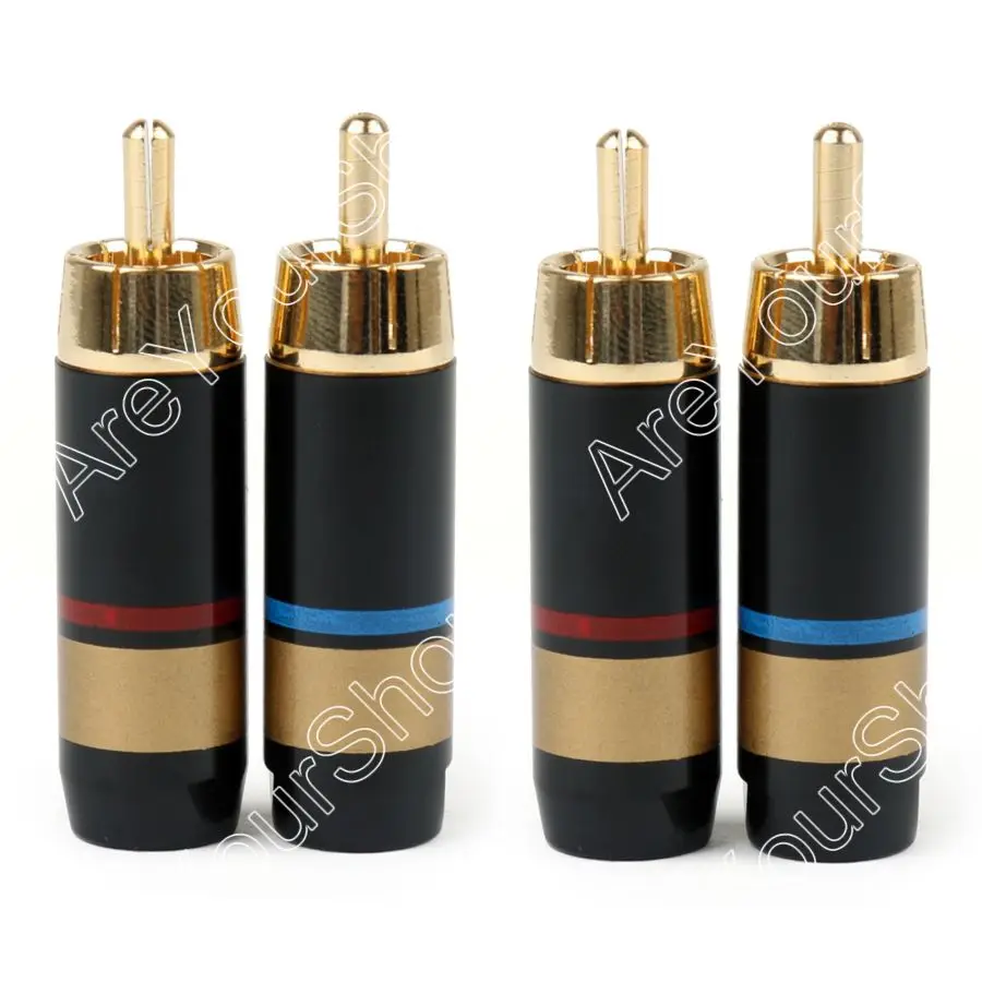 

Areyourshop Sale 4PCS Copper RCA Plug Audio Cable Male Connector Adapter Connector Soldering Phono Male for 6.6mm Cable