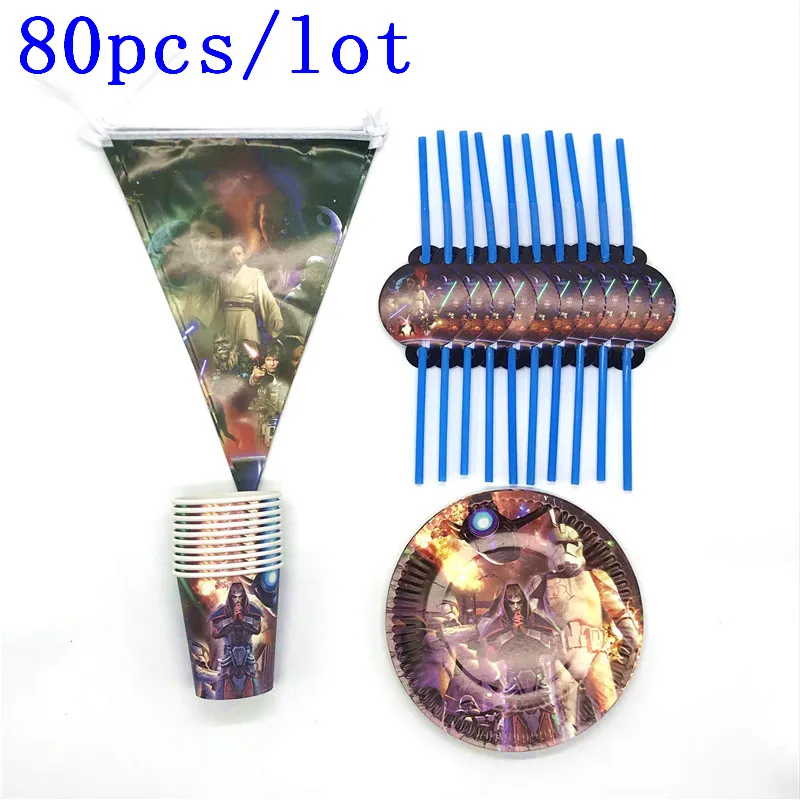 

80Pcs/Lot Star Wars Theme Design Luke Skywalker Paper Tableware Child Birthday Party Decoration For Party Supplies
