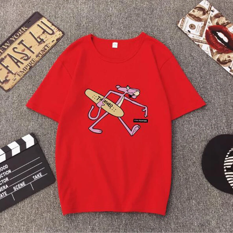 لطيف الكرتون طباعة إمرأة T قميص الربيع الصيف نمط جديد قصير الأكمام يا الرقبة المرأة قمم تيز عارضة فضفاض المحملة قميص فام