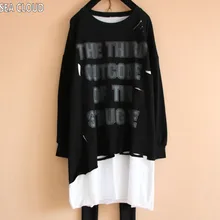 82 весенняя одежда больших размеров футболка с длинными рукавами Асимметричная Базовая футболка с дырками футболка большие футболки