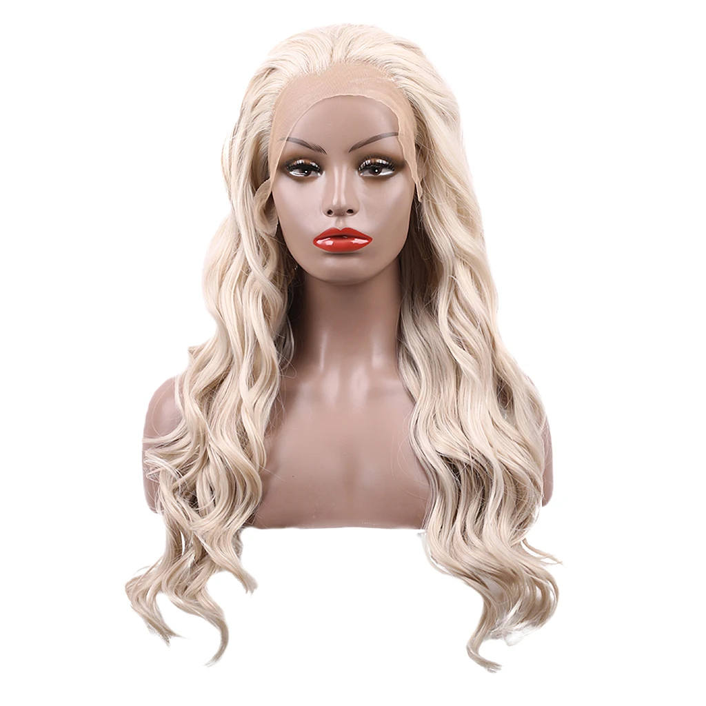 

20 Inch Lace Front Long Curly Full Wig Heat Resistant Synthetic Hair Wigs Beige