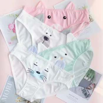 

three dimensional cartoon ear underwear folded ear family dairy silk print girl underwear majtki damskie culotte femme thongs