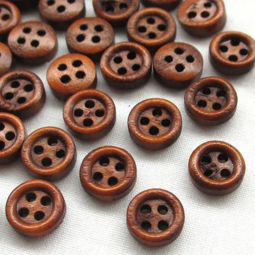

50pcs 8mm Mini Brown Wood Buttons 4 Holes Craft Clothe Sewing Decor Button