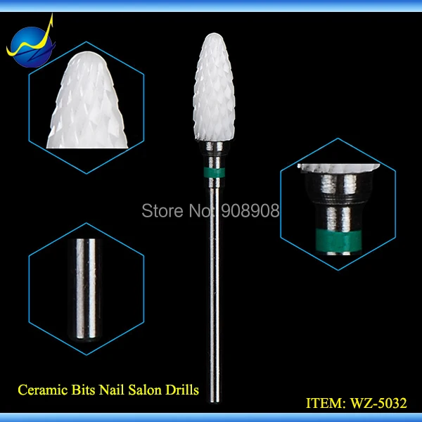 

Free Shipping Nail Drill Bit White Medium Bullet Nail Zirconia Ceramic Drill Bit For Electric Manicure Machine Accessories tools