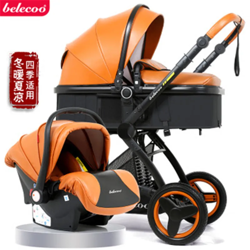 

Belecoo Luxury Baby Stroller 3 in 1 Carriage High Landscape Pram Lying and Seating Baby Carriage with seat basket