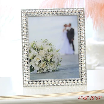 

Elegant Bling Bling Accents Shiny Silver Plating with Clear Rhinestones and Acrylic Jeweled 4x6 5x7 inches Metal Photo Frame
