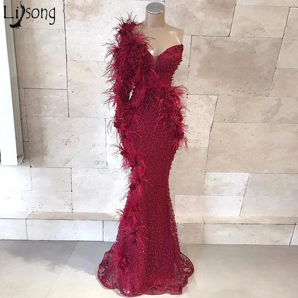 one-shoulder-burgundy-mermaid-prom-dresses-lace-beads-3d-floral-appliqued-floor-length-evening-gowns-custom-made-black-girls-party-dress