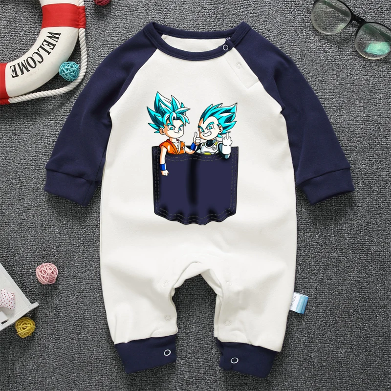 Осень-зима одежда; комбинезон; для маленьких мальчиков Dragon Ball сын Goku vegeta с мотивами из мультфильмов, для новорожденных, для младенцев, с длинными рукавами, Комбинезоны из хлопка - Цвет: Navy Blue