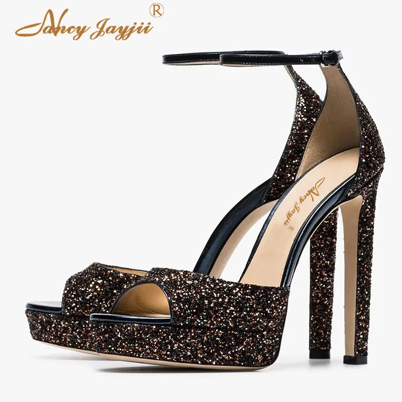 Ty01 Sangle Tissu À Haute Couverture Solide Mariage Mode Femmes Sandales Élégante partie Talons 2019 Super Paillettes Chaussures Cheville De Dames Mince Base 8Xxqww1p