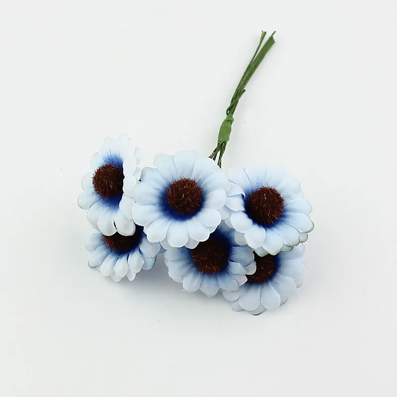 HUADODO 2,5 см мини цветок маргаритки шелковые искусственные цветы букет для свадьбы ручной работы DIY скрапбукинг украшения 6 шт./лот - Цвет: Синий