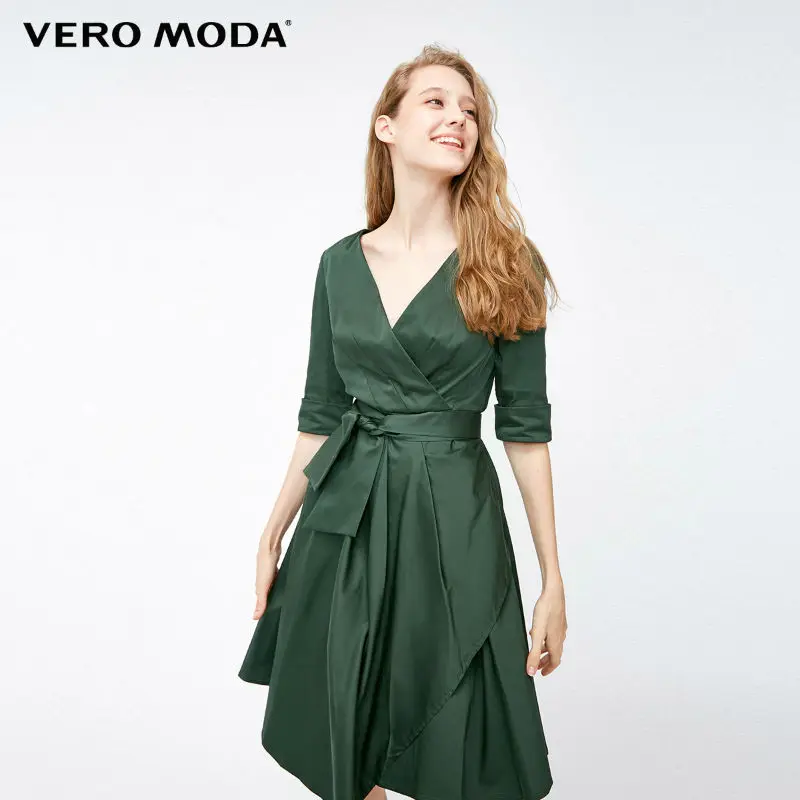 Vero Moda новое рабочее место v-образным вырезом ремни три четверти рукав чистый платье | 31847C512 - Цвет: Dark safari s