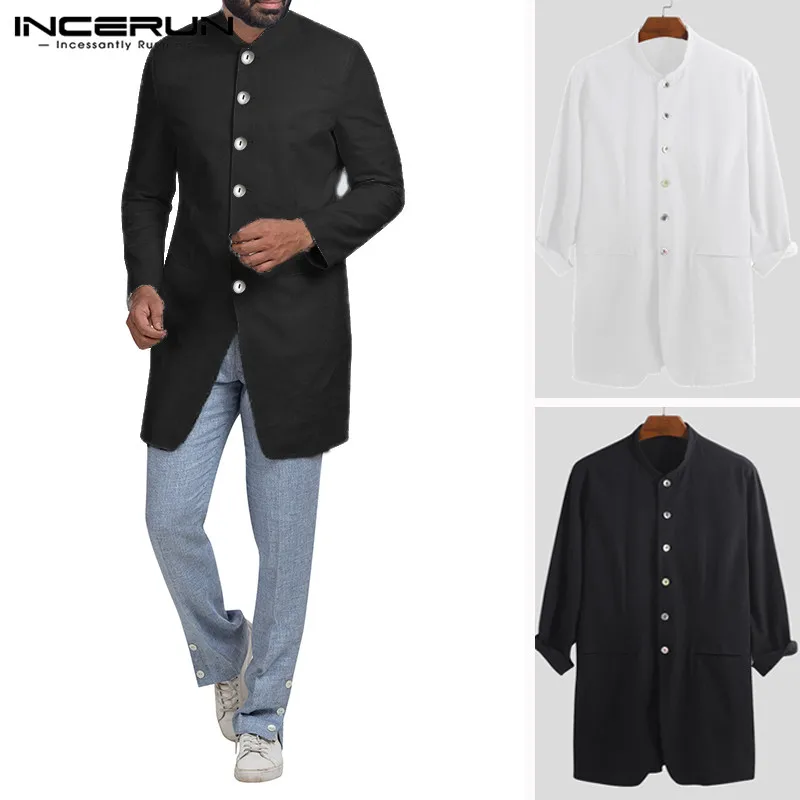

INCERUN Men Blazers Outerwear Solid Color Button Long Sleeve Casual Stylish Streetwear Brand Business Blazer Coats Men 2019 5XL