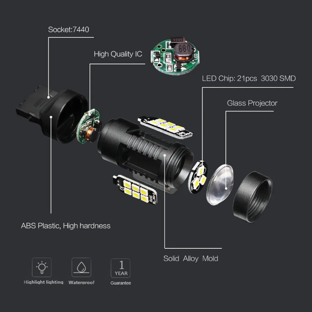 2 шт. автомобильные светодиодные лампы 1200 лм T20 LED W21W WY21W W21/5W Led s 7440 7443 SRCK|Сигнальная