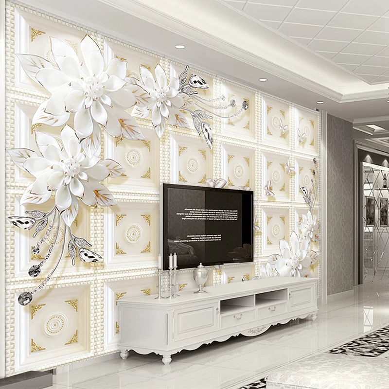Заказ росписи обои Европейский Стиль цветочным узором 3D тиснением фото Задний план Обои для Гостиная Книги по искусству настенная живопись