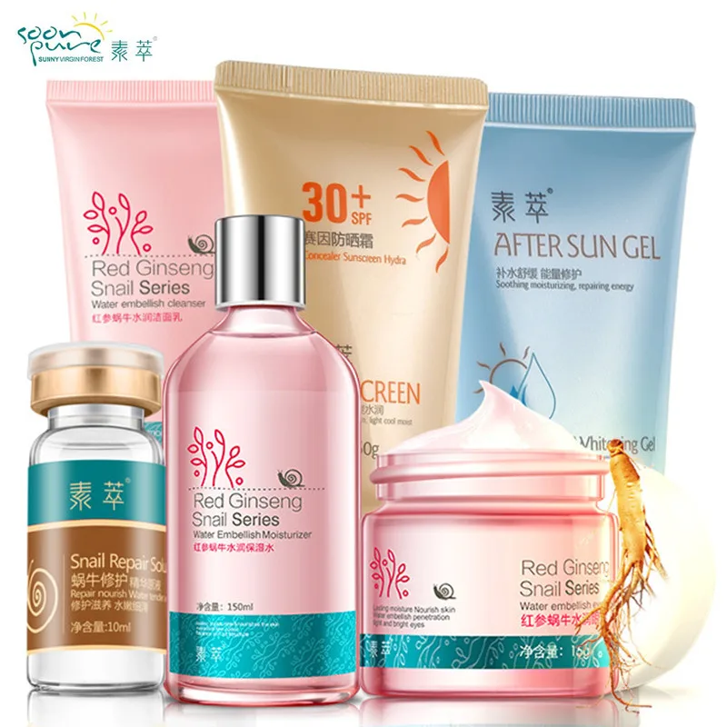 SOONPURE Red Ginseng Essence Snail Set Face Cream Facial Sunscreen