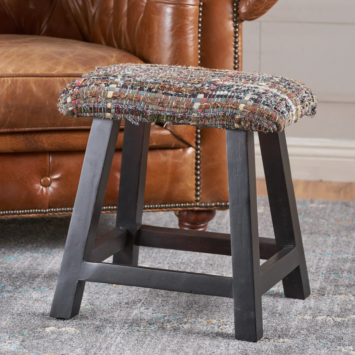 Reese Mixed Color Fabric Handmade Wood Stool (2)