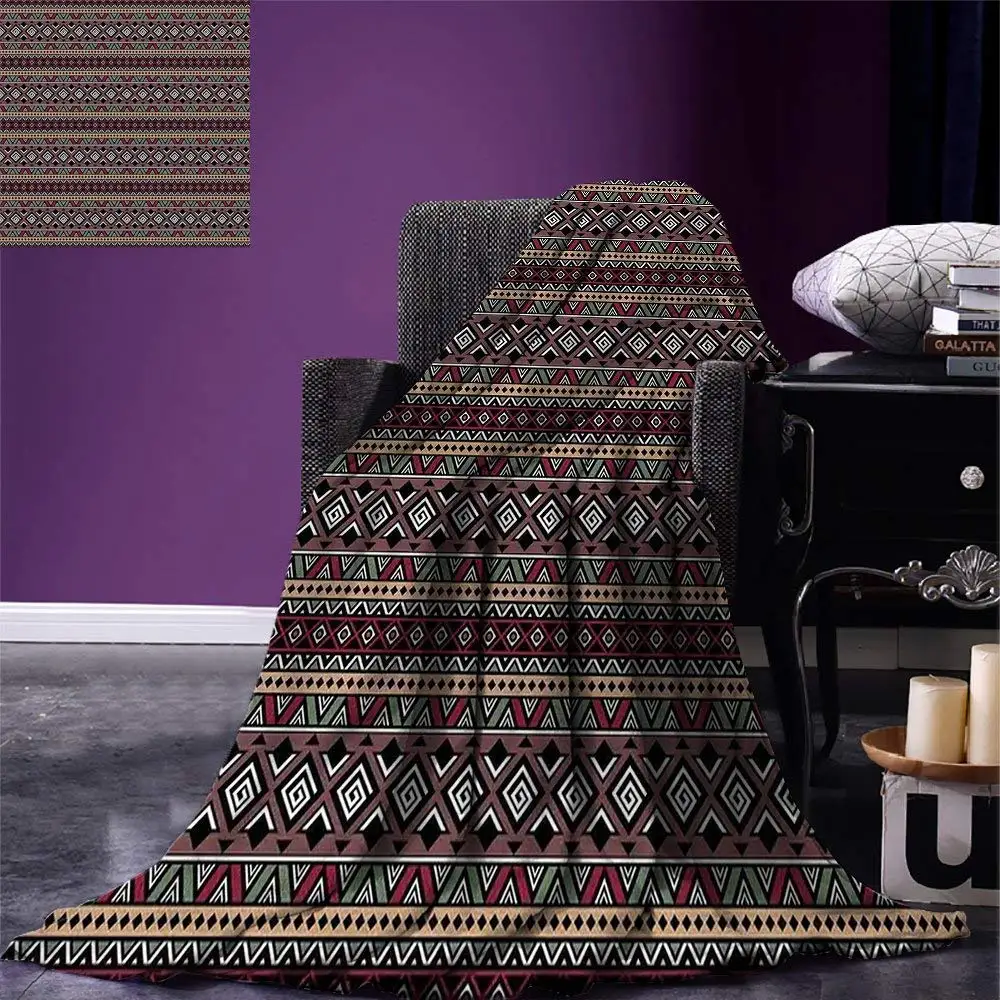 

Ethnic Throw Horizontal Borders from Primitive Cultures Tribal Art Inspirations Aztec Traditional Warm Microfiber Blanket