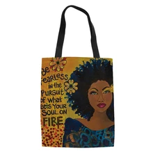 THIKIN/Тканевая многоразовая хозяйственная сумка для девочек с принтом афро-леди, женские большие повседневные сумки Сумка на заказ, складной продуктовый мешок для хранения