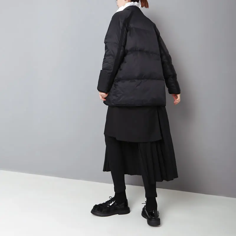 Vers Bas Dll1382 Casual Lâche Le Femmes Black Solide Europe Nouvelle xitao D'origine Printemps Manteau 2019 Couleur Bandage Mode Hiver Manches Plein zqwaHZ8xT