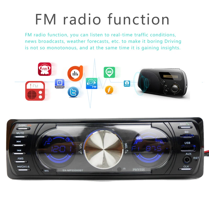 Pаспродажа 1 Дин Автомагнитола Bluetooth двойной экраны стерео аудио MP3 ID3 WMA font b USB b font TF A2DP громкой связи ISO головного устройства PHYEE SX MP33300BT