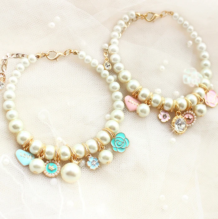 Free shipping Adjustable luxurious multicolor a riot of colour pearl dog necklace font b pet b