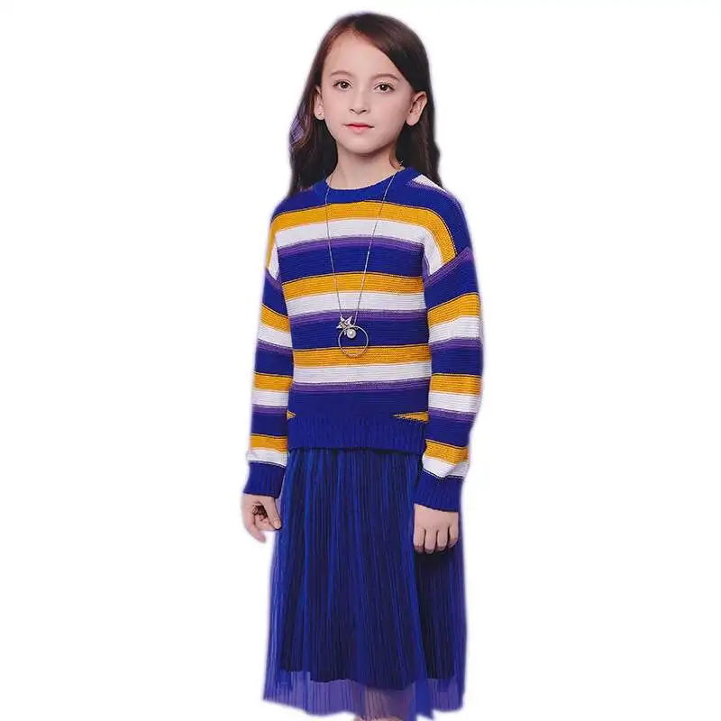 

Baby Girl Clothes 2018 Autumn Brand 2 Pieces Blue Dress Elegant Striped Tops For Teenage Kids Girls Clothes 6 8 10 12 14 Years