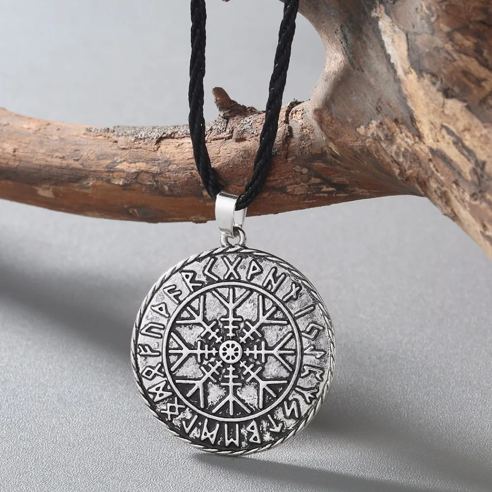 Kinitial Antique ODIN'S Symbol of Norse Runic Pendant men Necklace Viking Runes Vegvisir Compass Pendants Necklaces Jewelry