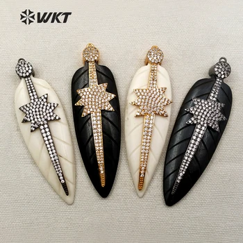 

MP042 WKT New Coming Simple Style In Star Shape CZ Micro Pave Natural Buffalo Bone Pendant For Women Handmade Necklace Pendants