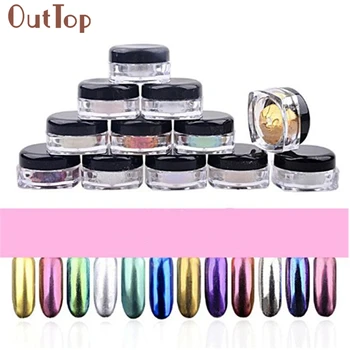 

12 Colors Nail Glitter Powder Shinning Nail Mirror Powder Makeup Art DIY Chrome Pigment With Sponge Stick Aug25