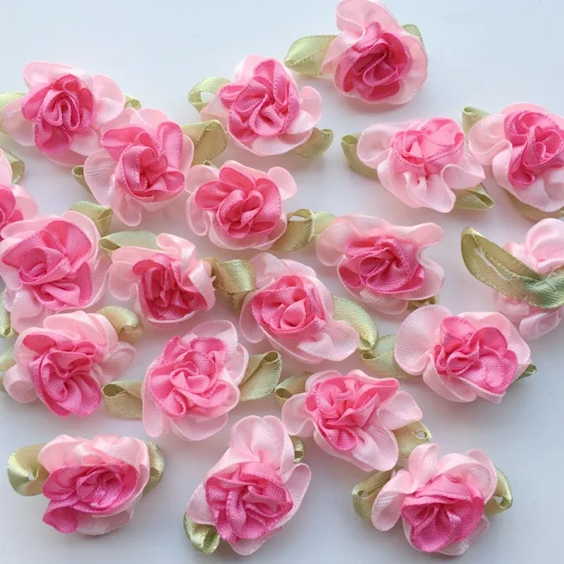 

30pcs Pink Satin Ribbon Flowers Sewing Craft Appliques Wedding Decor