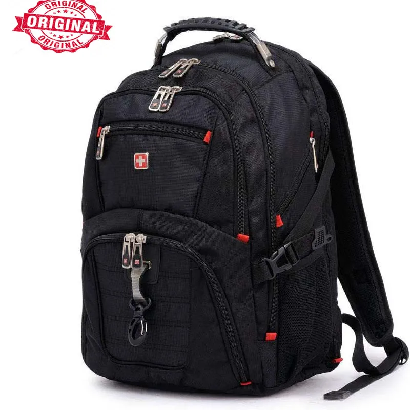 Red cross waterproof large 17 inch laptop backpack Men Black Backpack