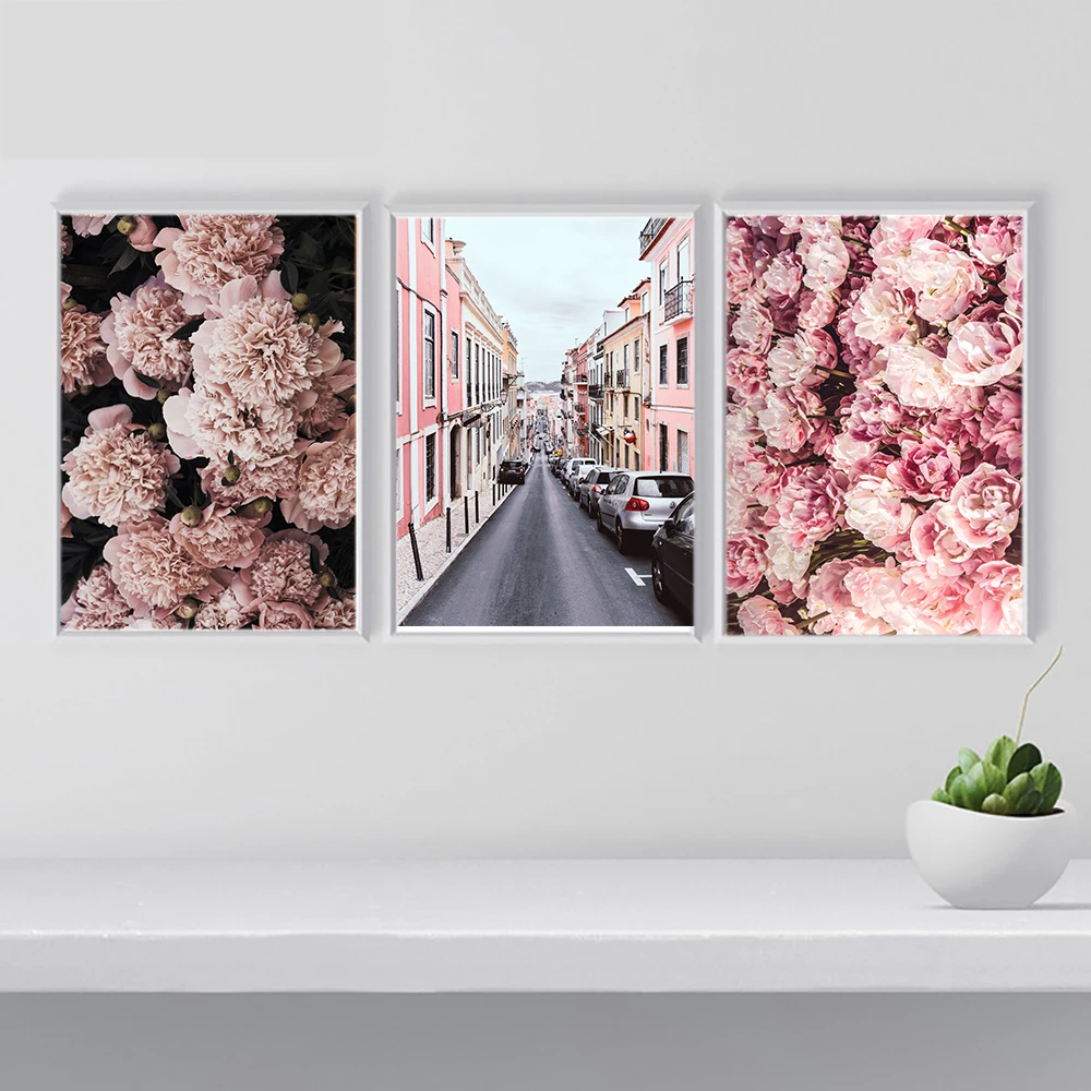 

Cuadros Pink Peony Froal Canvas Art Road Posters and Prints Painting Flowers Wall Picture for Living Room Modern Home Decoration
