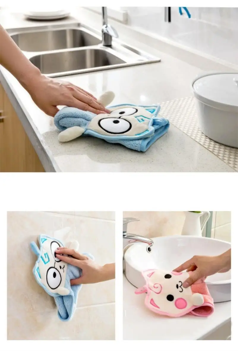Kitchen bathroom cute soft towel strong absorbent dish towel dishcloth cartoon kitten hand towel