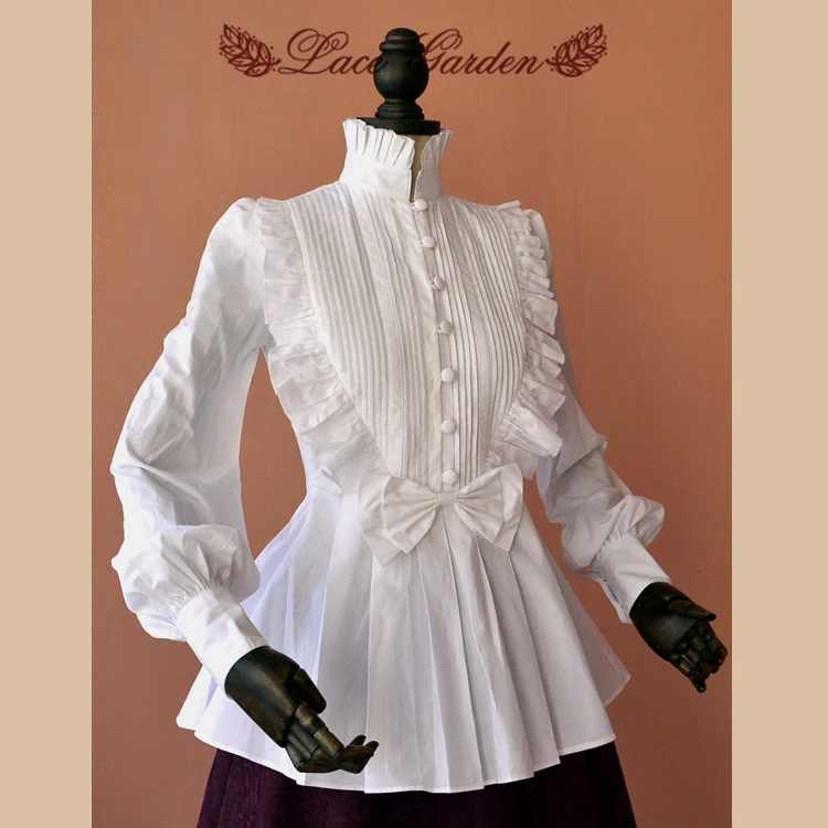 Long Lantern Sleeve Cotton High Collar ...