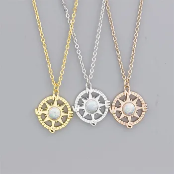 

Wholesale White Opal Stone Jewelry Round Compass Necklace For Women Bridesmaid Gift Stainless Steel Chain Star Pendant 2018