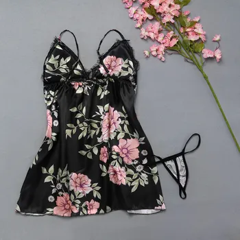 

Sexy Women Flower Nightgowns Nightwear Ladies Lace Sleepwear Dress Lingerie Temptation Underwear Thongs Suit Sleepwear Set 2020