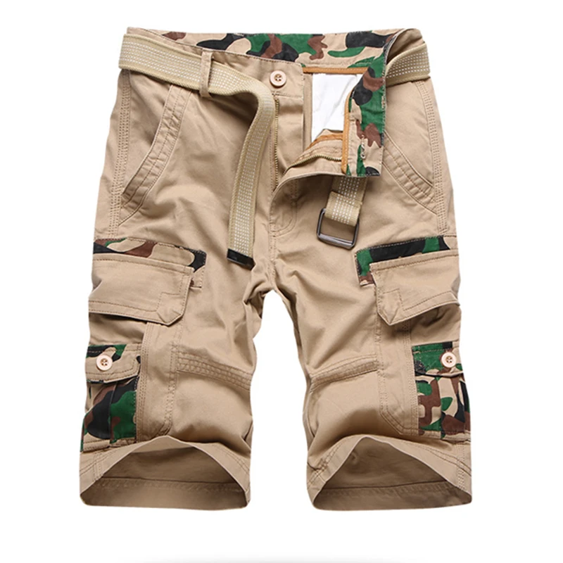 Камуфляж Для мужчин s военных грузов шорты летние хлопковые шорты Для мужчин свободные нескольких карман шорты Homme Повседневное Бермуды брюки