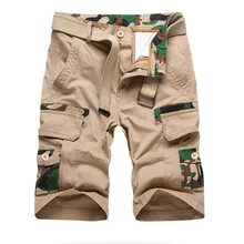 Камуфляж Для мужчин s военных грузов шорты летние хлопковые шорты Для мужчин свободные нескольких карман шорты Homme Повседневное Бермуды брюки